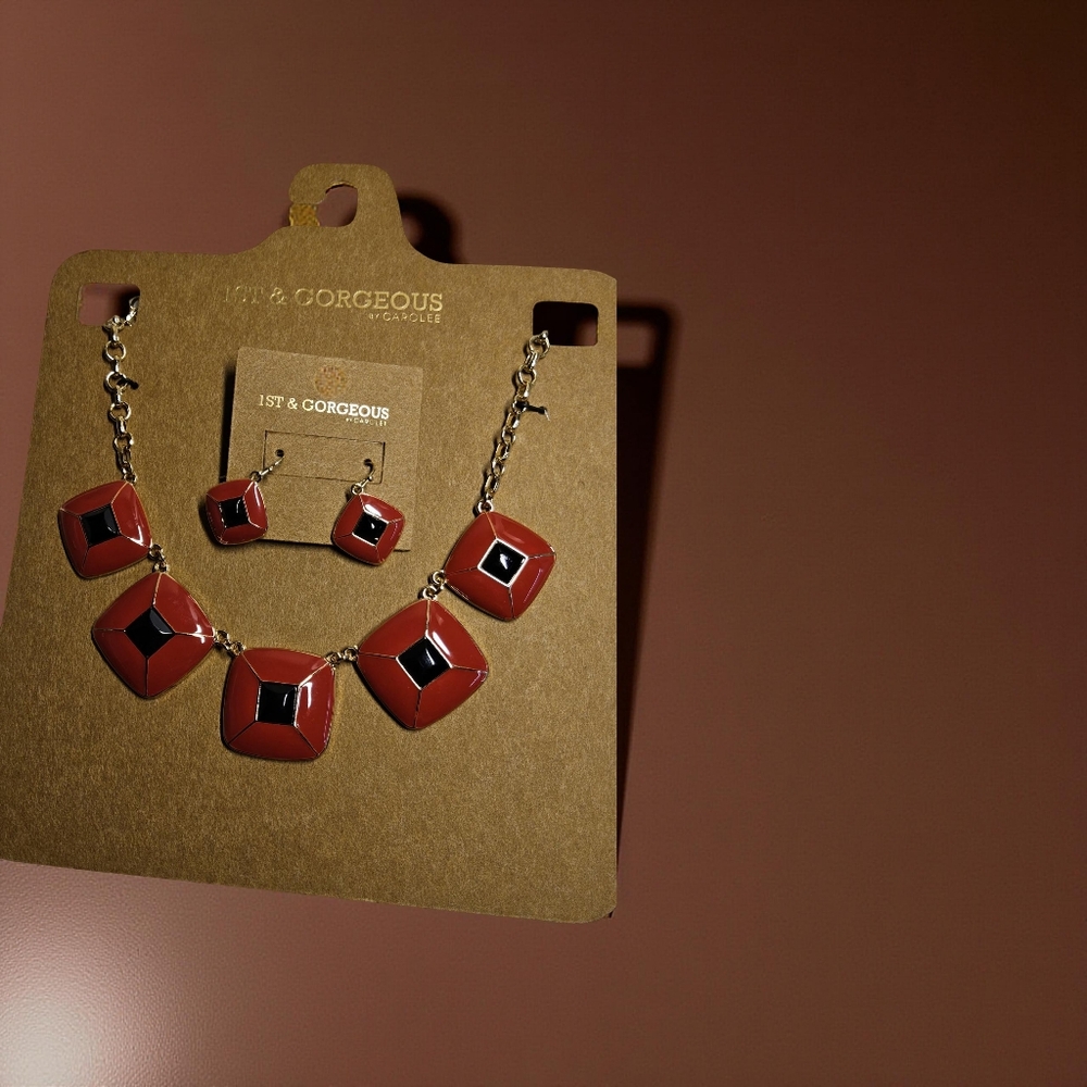 1st & Gorgrous by Carolee Red and black Necklace with earrings